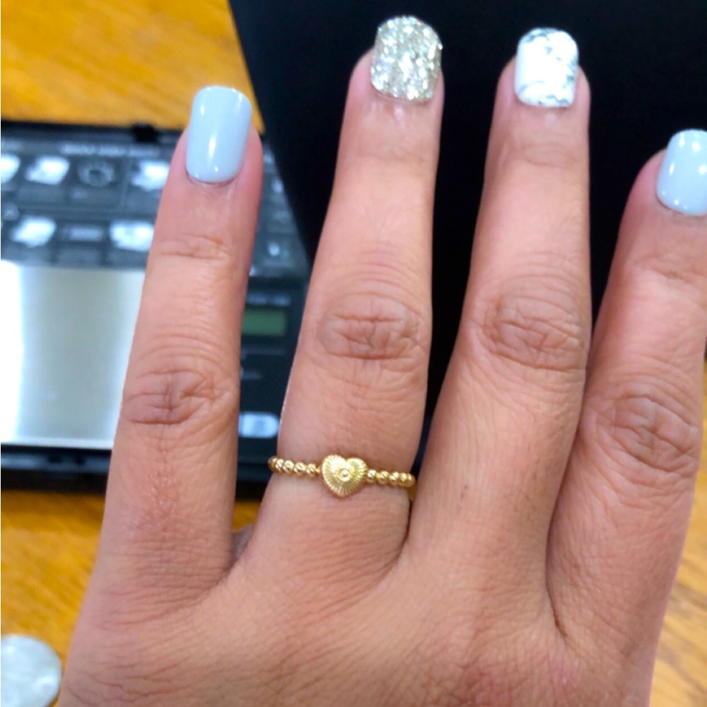 18K Solid Gold (not plated or filled) dainty Heart Bubble Ring
